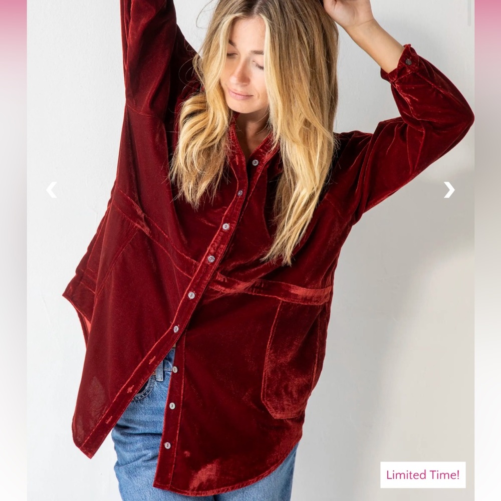 Natural Life Laid Back Velvet Button Down - Rust Size XS - Picture 7 of 9